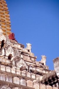 stupas of the Ananda temple decorated with small-size sculptures
