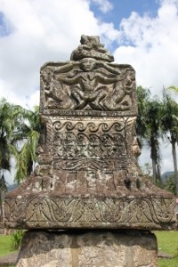 a delicately carved tomb cover