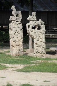 stone sculptures adorning the traditional village of Umabara