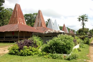 tombs and houses lined up in the kampung centre