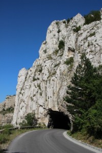 vertical limestones crossing the road in the Starin Planina mountains
