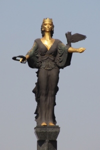 the sculpture of Saint Sofia towering over the city
