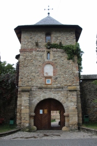 defense tower over the entrance to the Moldovita Monastery