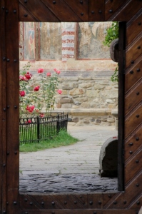 door in the entrance gate to the Moldovita Monastery
