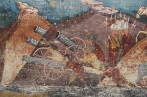 detail of cannons in Siege of Constantinople (Moldovita)