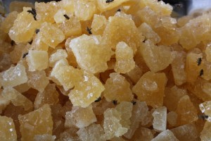 sugar chrystals, eaten as sweets (also by the wasps)