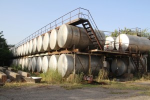 steel barrels at the winery