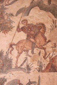 detail of the hunting scene, another hunter, mounted