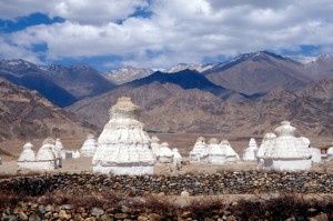 a field of stupas in the Indus Valley
