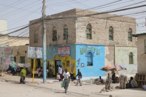 Colourfully painted shop front in Hargeisa