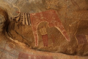 Decorated cow and human figure, Las Geel