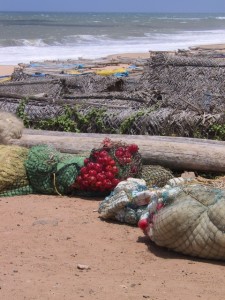 colourful fishing nets on the beach of Kanyakumari