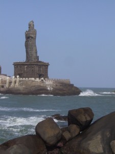 large statue on a rocky island off the coast of Kanyakumari