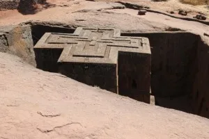 top view of the church of Saint George, perhaps the most spectacular church in Lalibela