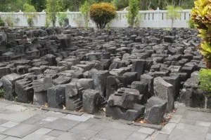 random stones in the garden of the museum, one big jigsaw puzzle