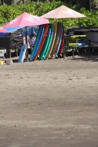 equally, the surfboards are still stacked up