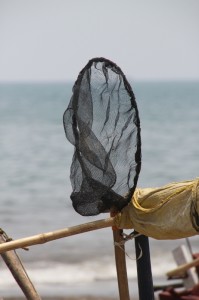 net on a fishing boat on the beach of Pelabuhanratu