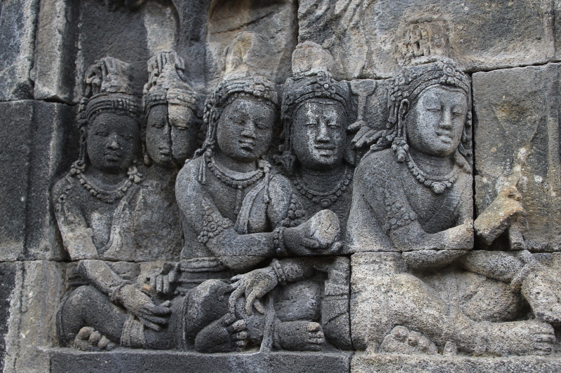 one of the many exquisitely executed bas-reliefs of the Borodudur temple