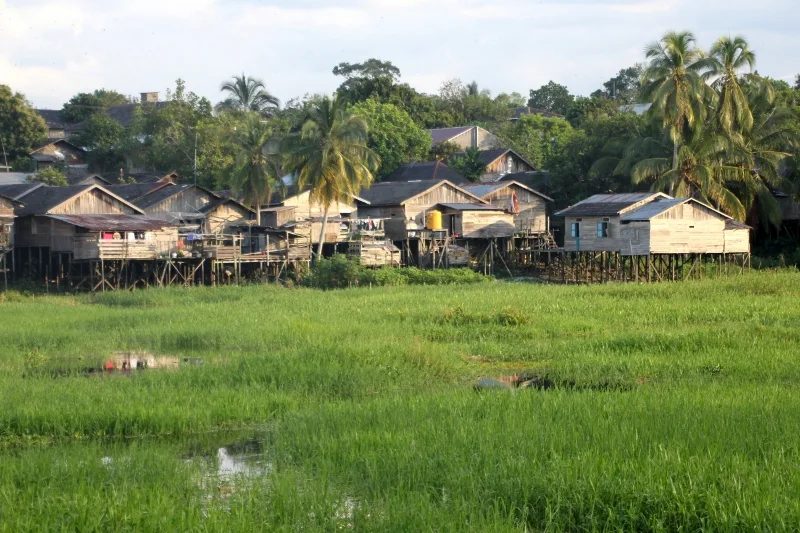 view of the village, from across inundated flats at the other end of the board walk