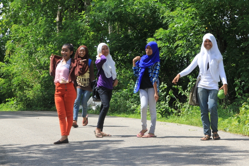 group of girls outside town, fashion aware