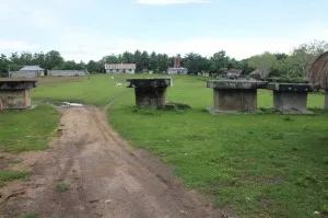 the pasola field at Wainyapu, surrounded by tombs, stands and some other buildings