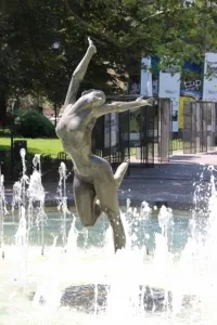 a more modern version of Saint Sofia, perhaps? In the fountain, in front of the theatre