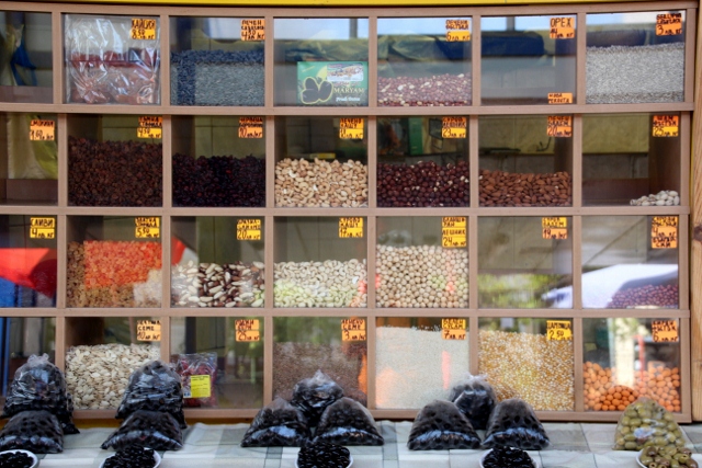 olives, seeds and nuts, sold in the market