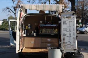 small business is booming: the back of the van is the coffee shop