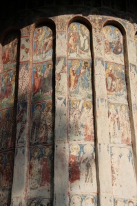 frescos on the outside of the sanctuary