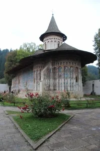 the monastic church of Voronet, dominantly blue-coloured