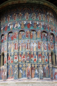 frescoes on the outside of the sanctuary