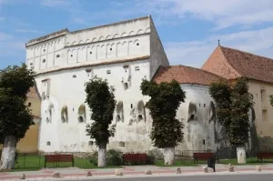 the fortified structure in Prejmer, several stories high