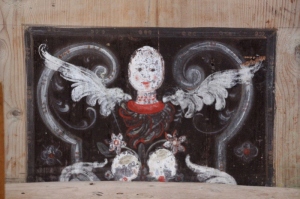 a painted wood panel in the church in Viscri
