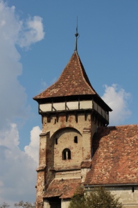 the impressive church tower in Valea Viilor, one the Saxon villages in Transylvania
