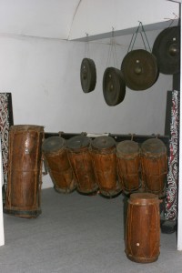 collection traditional drums inside the museum