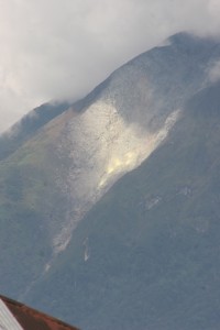 sulphur patches on the slope of Gunung Sinabung