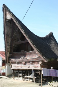 one of the houses, with overhanging roof