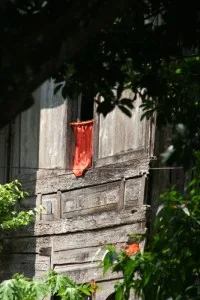 red cloth as a curtain