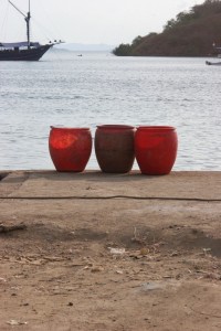 buckets on the quay of Labuanbaju