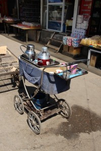 the tea lady is gone, left her trolley unattended