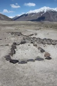 mysterious geoglyphs on a valley floor in the High Pamirs