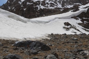 snow ridges at the upper end of the valley