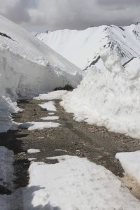 another view of the road, snow walls on the side