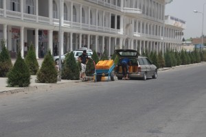 free water supply is along the road in the town of Kulob 