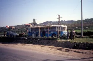 an old bus, turned into a bar-bufet along the road