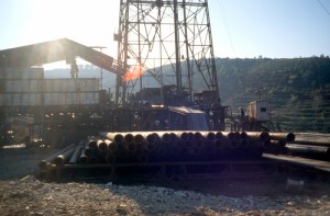 pipes stacked on the Divjake drilling location