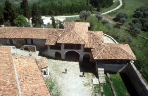 view of the courtyard, from the bell tower