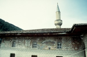 frescos on the outside of the mosque