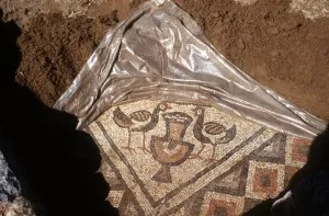 bright mosaics in the Lin basilica