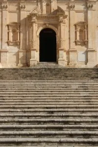 church stairs along the main street of Noto